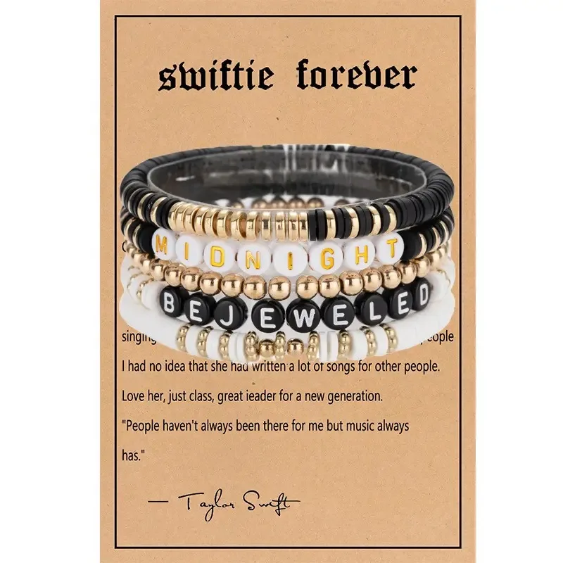 Trend Custom Taylor Swift Fan Swiftie 1989 Reputation Friendship Bracelet Personalized Polymer Clay Boho Heishi Beaded Bracelet