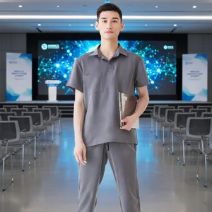 Premium Quality Breathable Woven Fabric Scrubs Set Polyester Rayon Spandex Men's Hospital Use Scrub Uniform Suit
