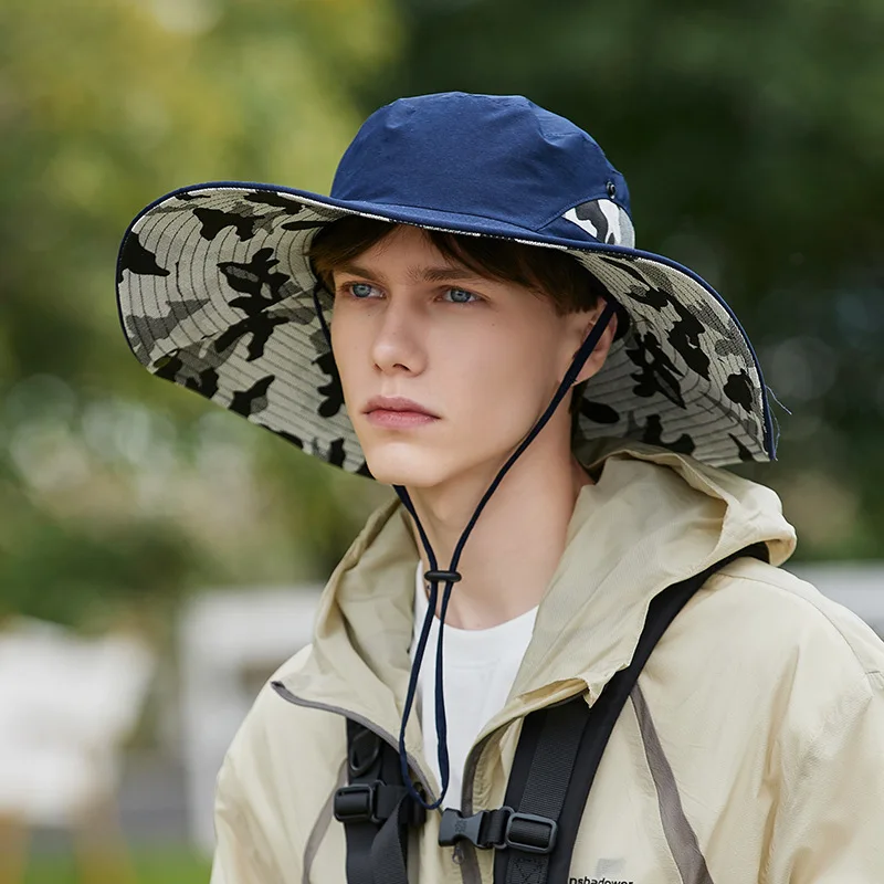 Custom Logo Sun Uv Protection Boonie Bucket Fishing Hat Outdoor Big Brim Camo Climbing Hiking Hat