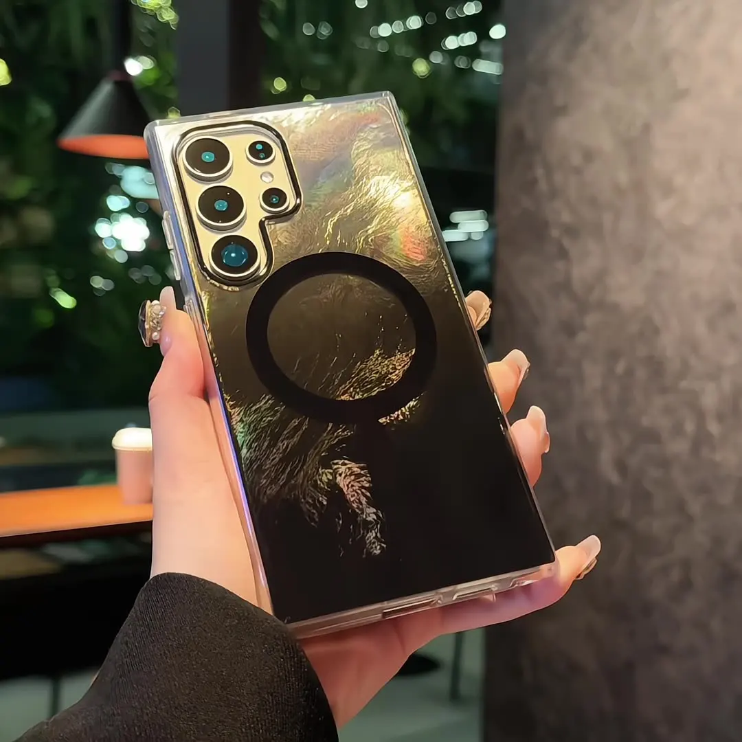 Luxury Colorful Gradient Glacier Pattern Magnetic RIng case Anti Drop Mobile TPU PC Phone case for Samsung S25 S24 S23 S22
