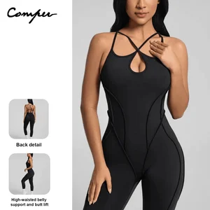 Customised Splicing Tight Yoga Clothes Jumpsuit Shapewear Romper Hip Lifting Cut-out Cross Straps Pilates Training Women Sports