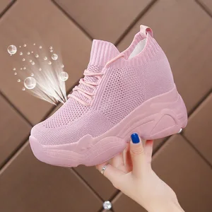 Women Hidden Heels Platform Casual Lace up Thick Bottom Walking Style Shoes Non Slip Sneakers With Wedge for Women