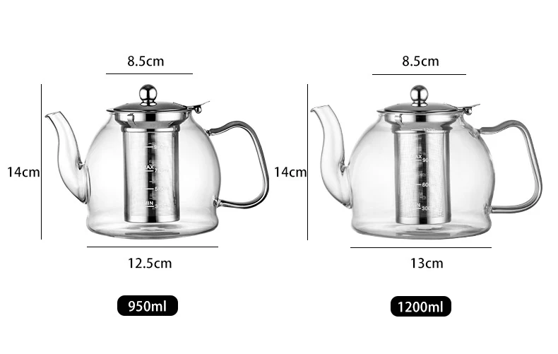 Custom Heat Resistant Glass Teapot Set Clear 1000ml With Stainless