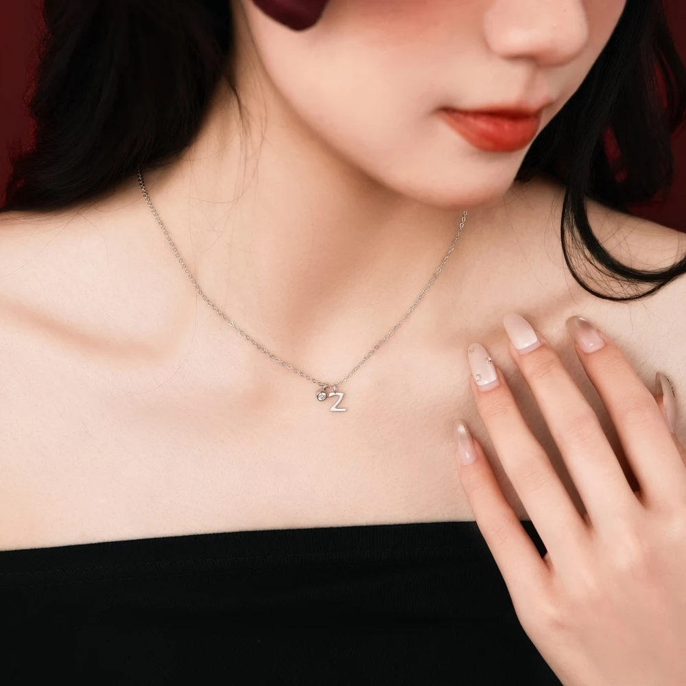 KAKODIY Fashion Rhodium Elements Initial Z Necklace Women's 5A Cubic Zirconia Initials Beautiful Necklace Letter Pendant Jewelry detail 4