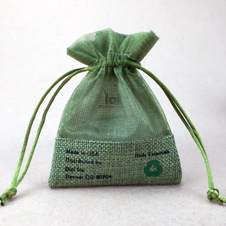 Custom Size Drawstring Burlap Jute Bags Pouch with Organza Window for Spice Perfume Storage Hemp Soap Bag Packaging
