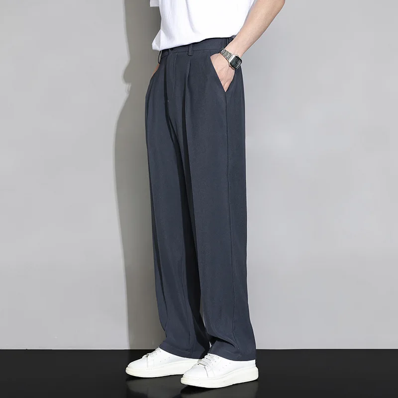 Ice Silk Dress Pants Men's Summer 2024 New Wide Leg Straight Leg Loose  Casual Pants Summer Drop Suit Pants