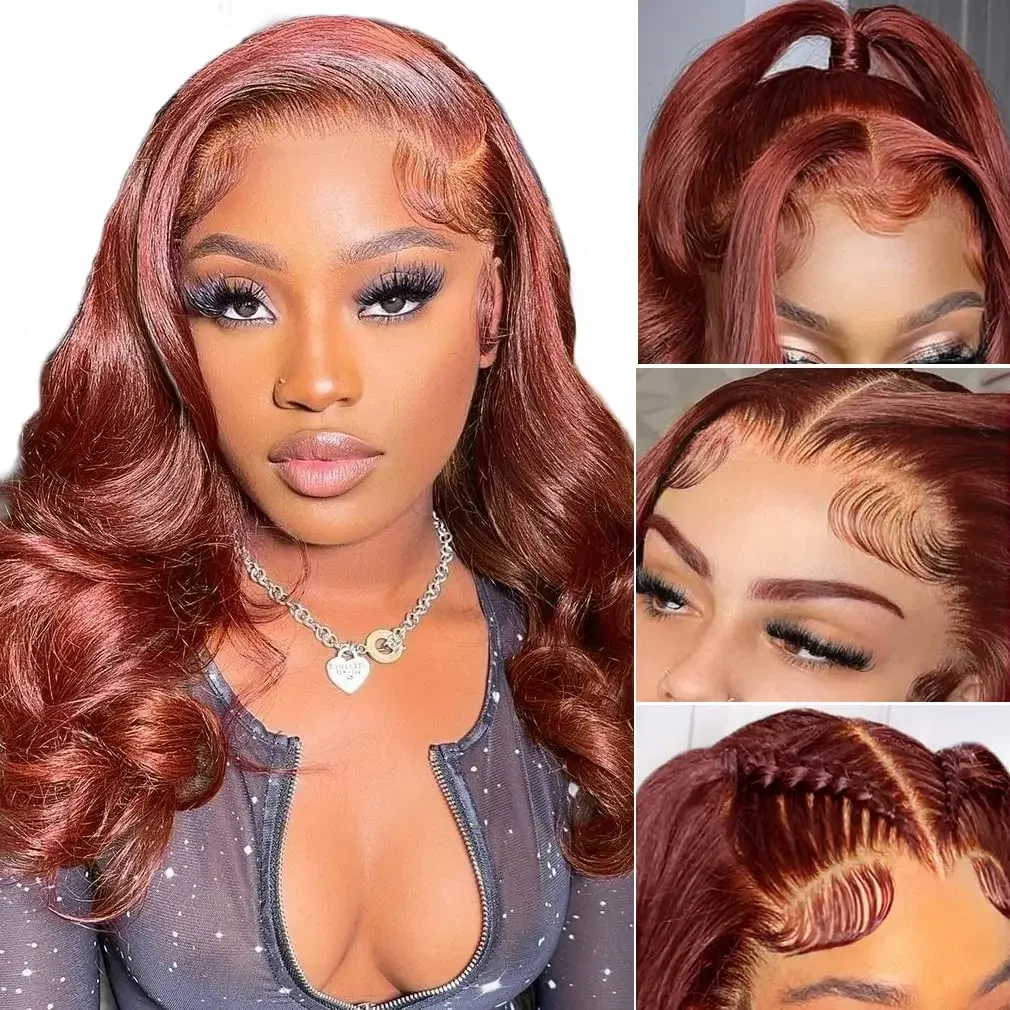 Rötlich Braune Body Wave Echthaar Lace Front Perücke Glueless_voghion.com