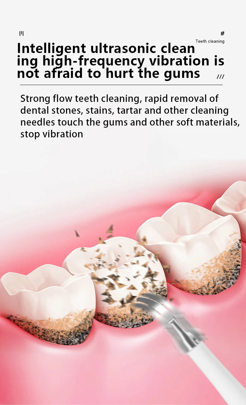 2023 Hot Sale Electric Dental Tartar Calculus Remover Kit 5 Intensity Level Ultrasonic Teeth Cleaner with 3 Heads