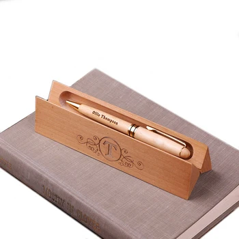 Personalized Wood Desktop Pen Set Engraved Logo Text Luxury Corporate Promotional Gift Wood Box