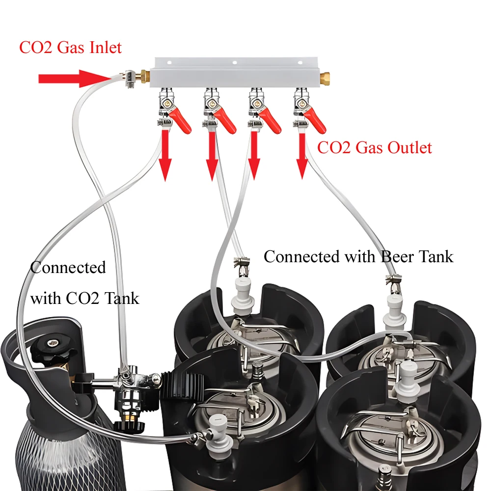 2 OUTPUT / Way CO2 Gas Manifold With Shut Off Check Valve Split Draft Beer for Homebrew