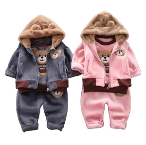 Autumn Winter Baby Boys Clothes Sets Thick Fleece Cartoon Bear Jacket Vest Pants 3Pcs Cotton Sport Suit for Girls Warm Outfits