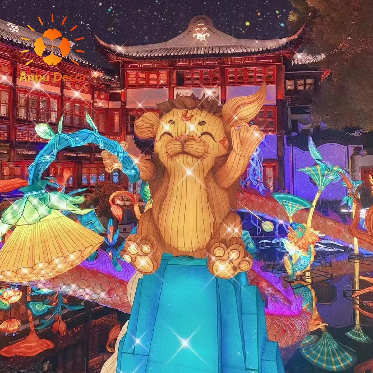 Christmas LED Holiday Polar Bear Lion Snow Leopard 3D Motif Customizable Color Aluminum Alloy Outdoor Chinese Lantern Lights
