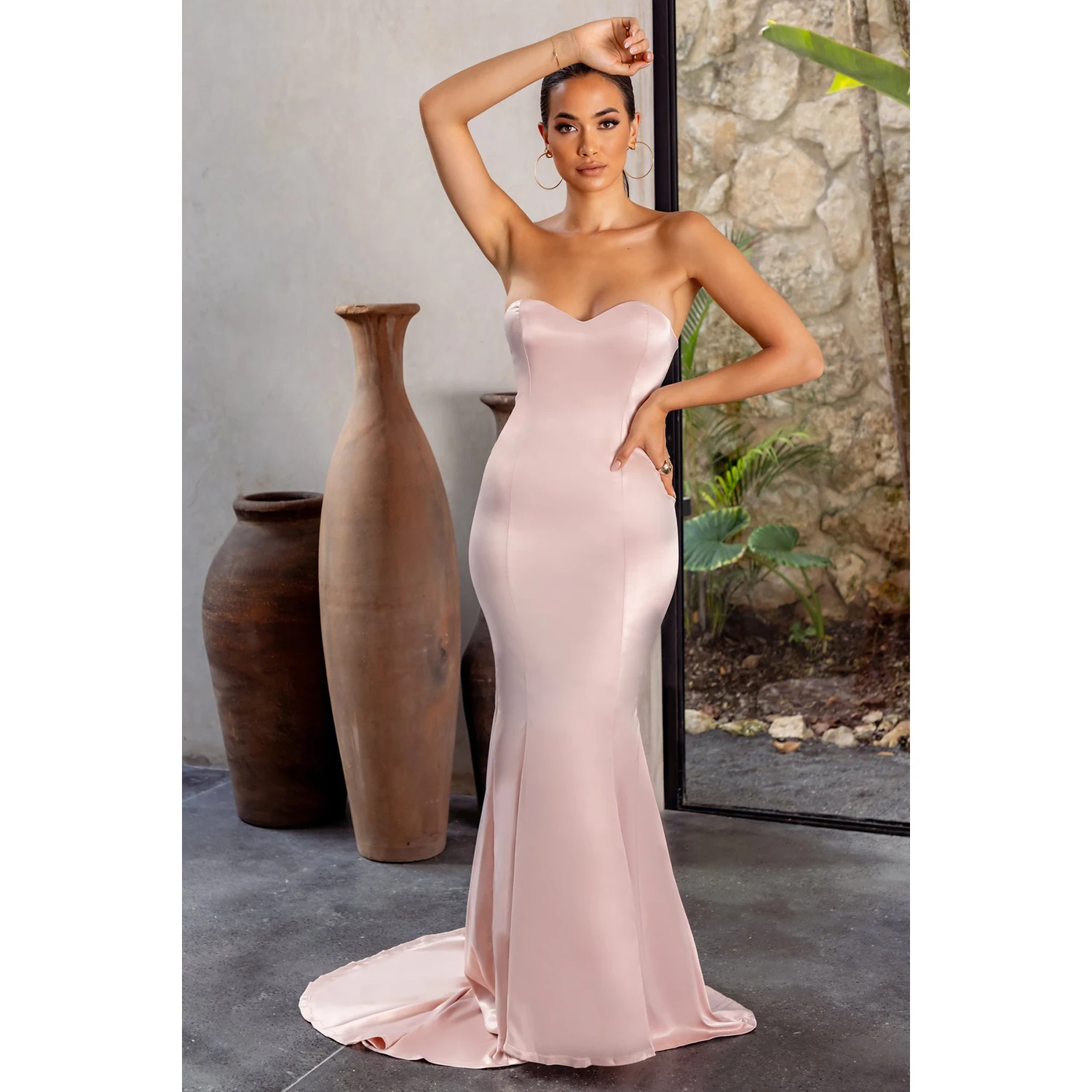 Vestido De Gala Largos Rosa Satin Sweetheart Fishtail Maxi