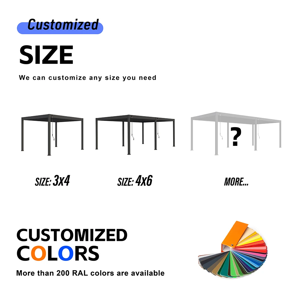 Modern Luxury Garden Furniture Adjustable Outdoor Aluminum Pergola Waterproof Louvered Roof Electric Backyard Canopy