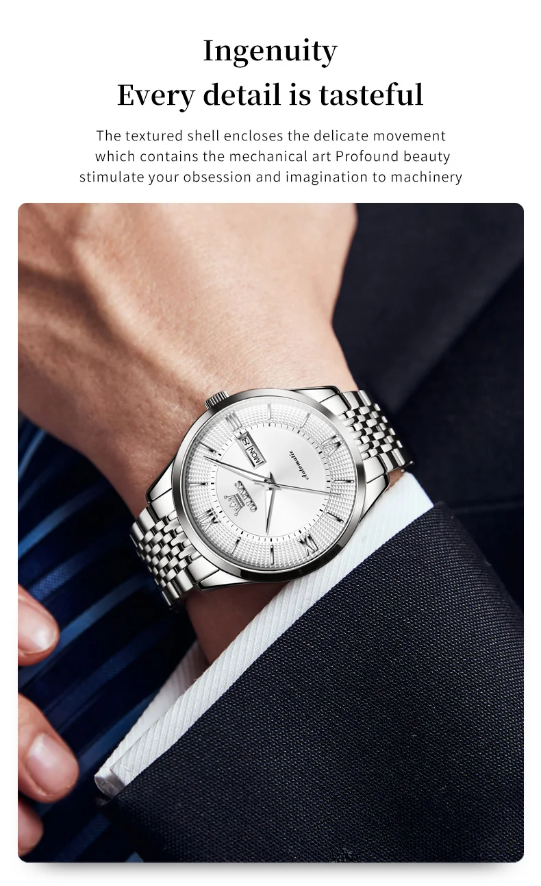 OLEVS 6657 Full-automatic Automatic Watch Olevs Waterproof Stainless Steel Strap Japan Automatic Mechanical Men Wristwatches
