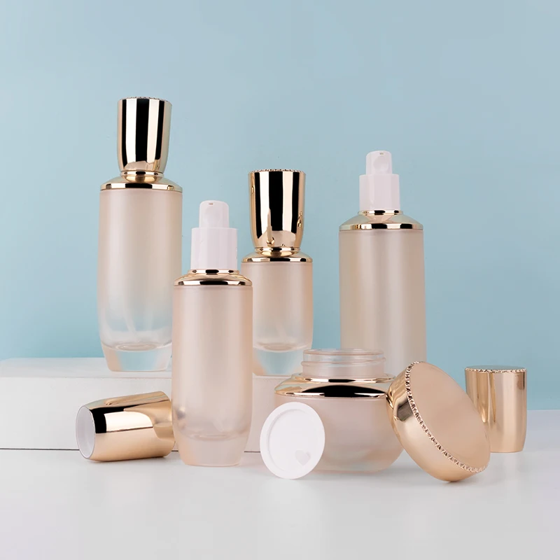 Luxury Skincare Packaging Empty Gradient Cosmetic Pump Bottle Set Glass Jar Container manufacture