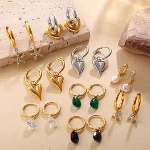 MW Tarnish Free 18K Gold Plated Trendy Geometric Custom Water Drop Heart Charm Stainless Steel Earring Set for Anniversary