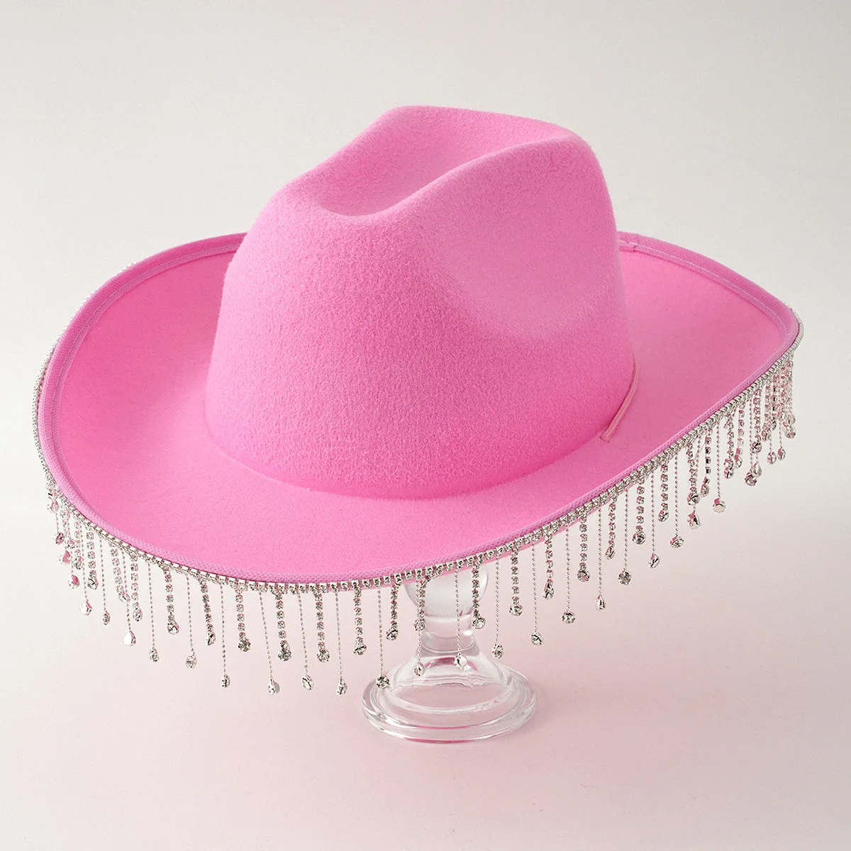 3 Color Cowgirl Hat with Rhinestone Fringe Wide Brim Western 