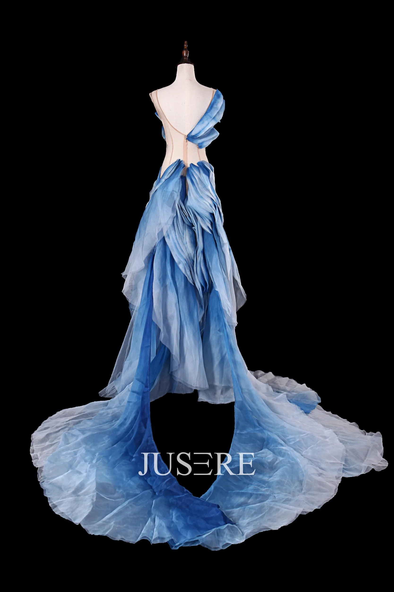 JUSERE FASHION SHOW Blue Aline Evening Dress See Through Sleeveless Floor  Length Formal Gowns Vestido De Festa Longo