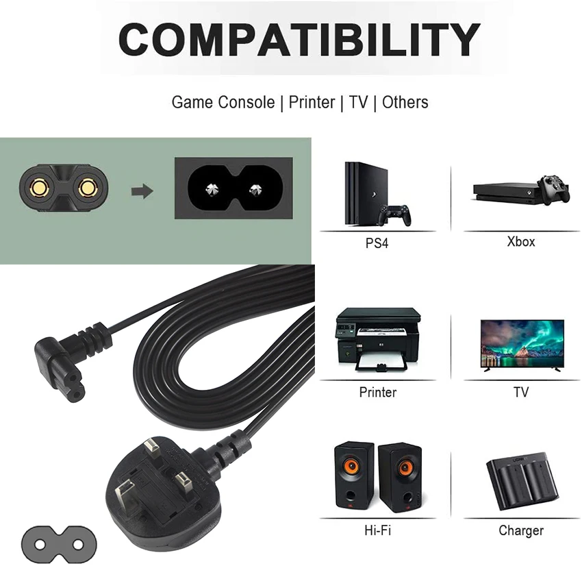 90 Degrees Angle Figure 8 Iec Power Cord Connector Iec320 Black Cable Ac Angled C7 Female