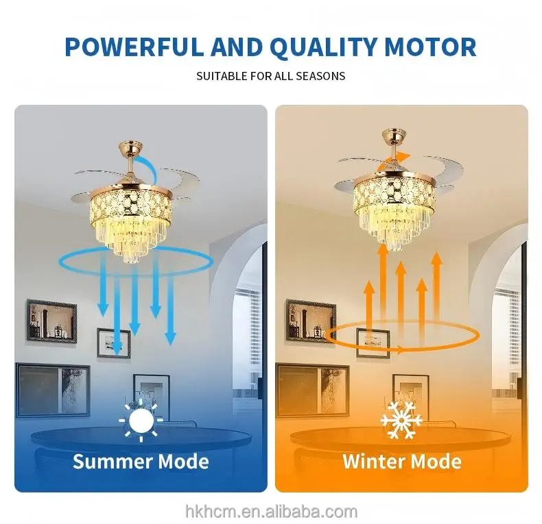 product crystal ceiling fan light fixture fandelier led remote 6 speed reversible dc motor 48inch blade 30 34db quiet living-9