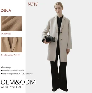 Zola Handmade High-End Eco-Friendly Women's 100% Woolen Casual Long Single-Breasted Winter Coat Notched Collar Button Decoration
