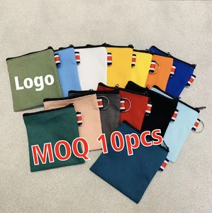 12oz Canvas Pencil Case Solid Color Custom Logo Print Travel Wash Bag Cosmetic Makeup Coin Car Key Storage Bag with Hook