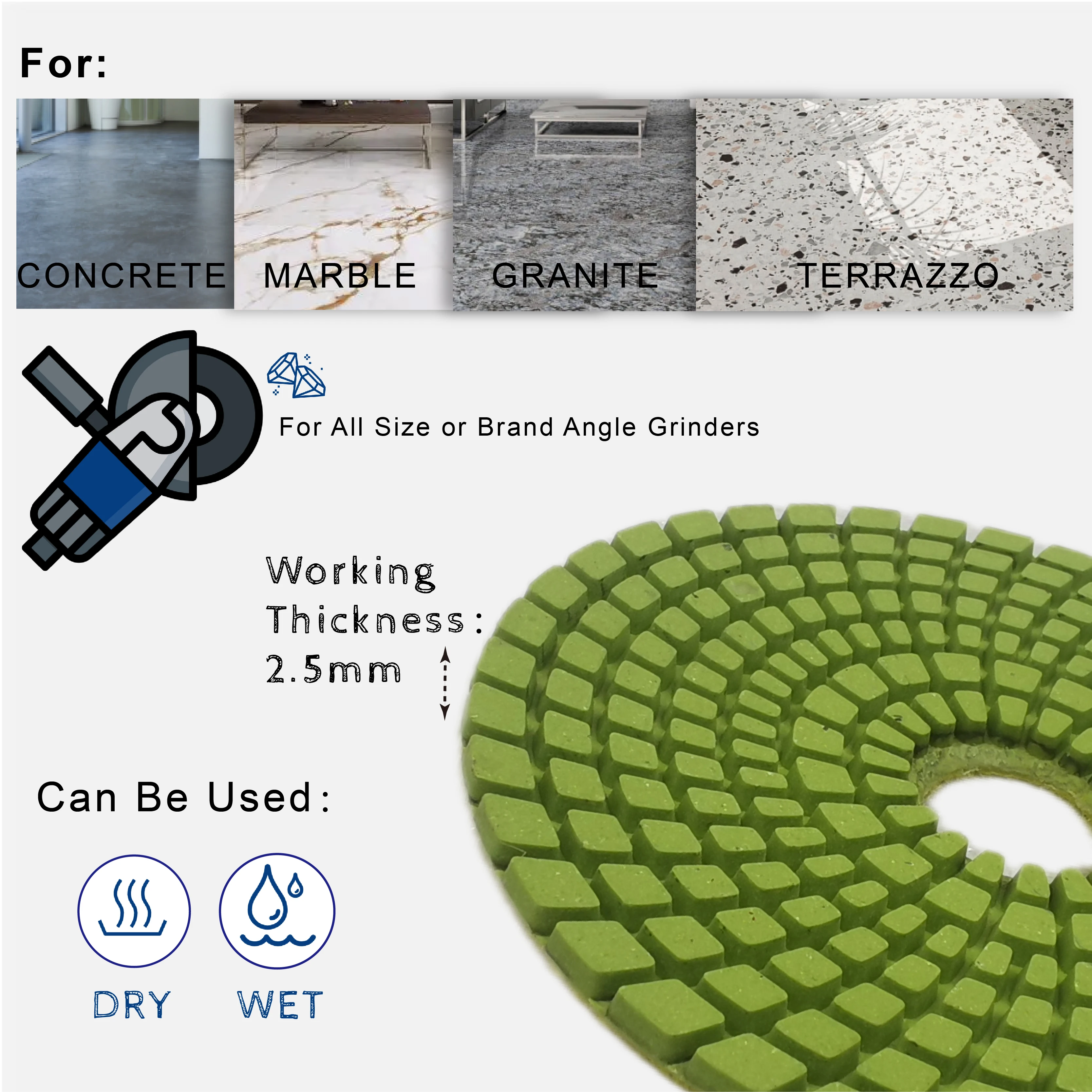 Klindex 50 to 3000 Grinding Sanding Disc Resin Bond Diamond Polishing Pads for Concrete Granite Marble Tile Stone Polishing Tool