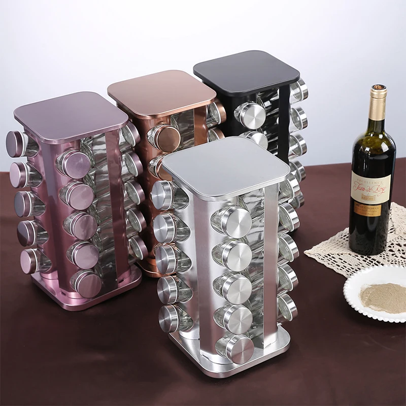 360 Rotating Wall Mounted Modern Stainless Steel Spice Rack Jars ...