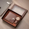 3-piece brown-wallet watch gift box