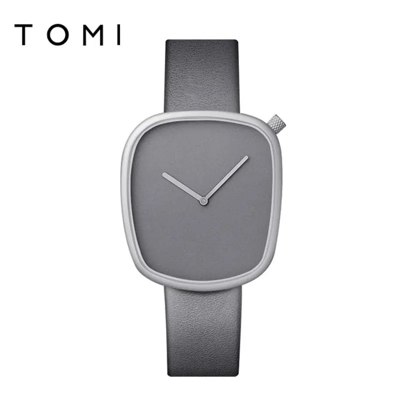 TOMI-T077 New Watch Quartz Simple Fashion Men's Leather Belt Square Black Watch
