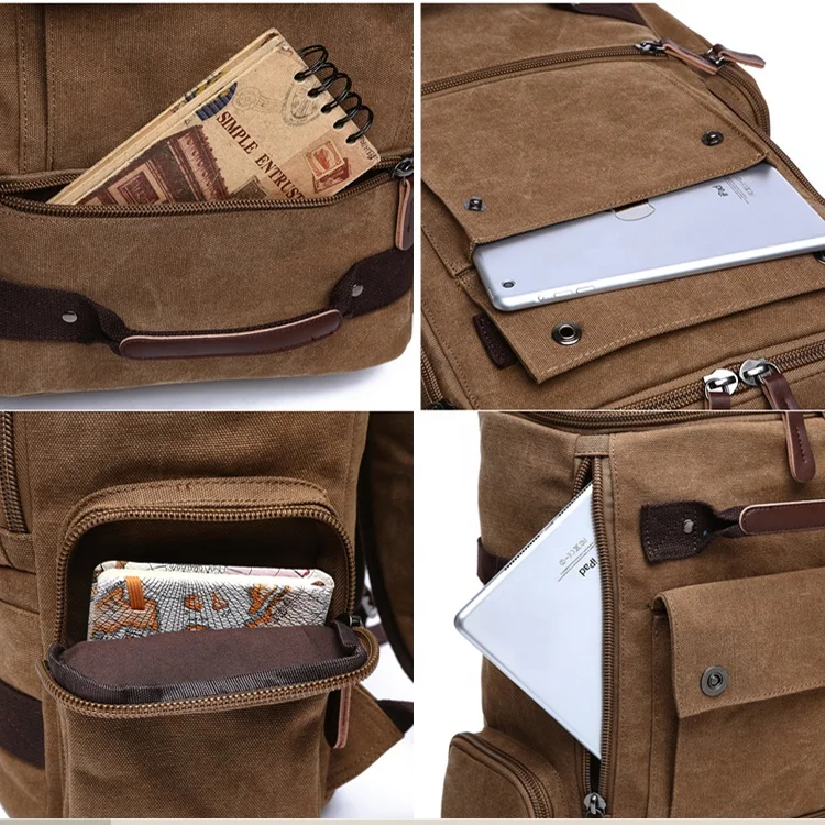 ZUOLUNDUO High Capacity Casual Canvas Travel Backpack Vintage Backpack Men's Backpacks 4 ZUOLUNDUO High Capacity Casual Canvas Travel Backpack Vintage Backpack Men's Backpacks - Image 4