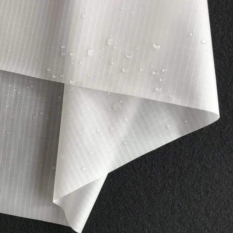 Ultra Thin Inflatable TPU Coated White 30D Nylon 66 Ripstop Fabric Airtight for Airbag