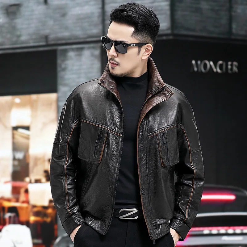Vintage Men's Leather Bomber Jacket Warm Winter Biker Coat_voghion.com