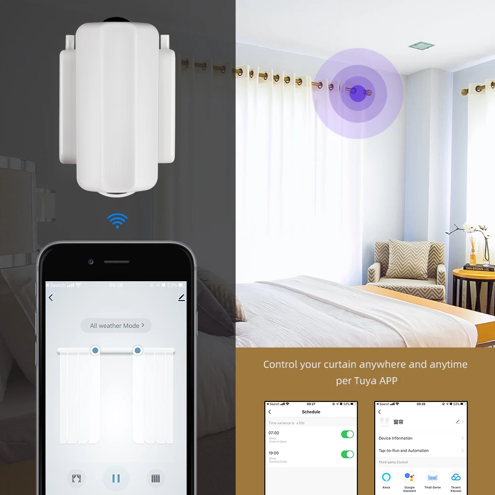 For Roman Rod I Type U Type Curtains Track SmartLife Alexa Google Home Control Zemismart WiFi Tuya Smart Curtain Driver Robot