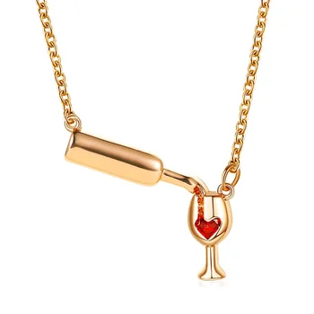 Fashion Chains Necklaces Copper Wine Glass Wine Bottle Pendant Necklace for Women Accessories