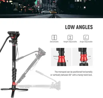 NEEWER 179cm Telescopic Portable Aluminum Professional Camera Travel Monopod with Feet detail image