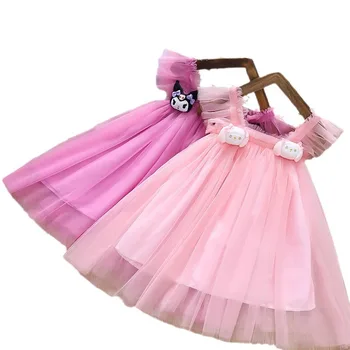 2024 new small flying sleeve girl's gauze dress Western summer dress thin halter princess gauze dress