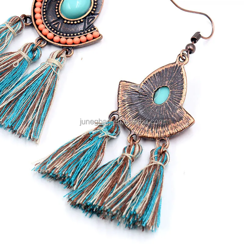 Pendientes Colgantes De Borlas Étnicas De Poho Multicolores Pendientes Colgantes De Borlas Étnicas De Poho Multicolores