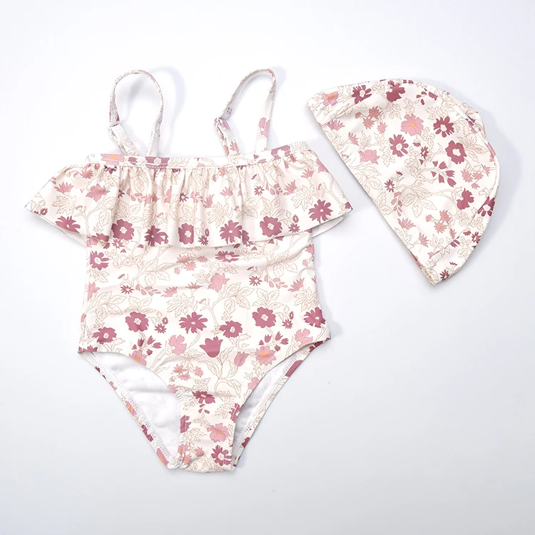 Summer Flower Printing Ruffle Sleeveless Baby Girls Swimwear Infant Baby Girl Swimsuit details