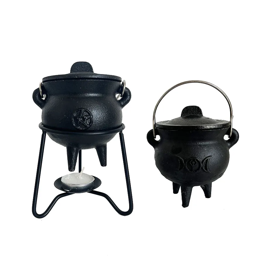Witch Halloween Decoration Cast Iron Cauldron with Metal Holder Set for ...