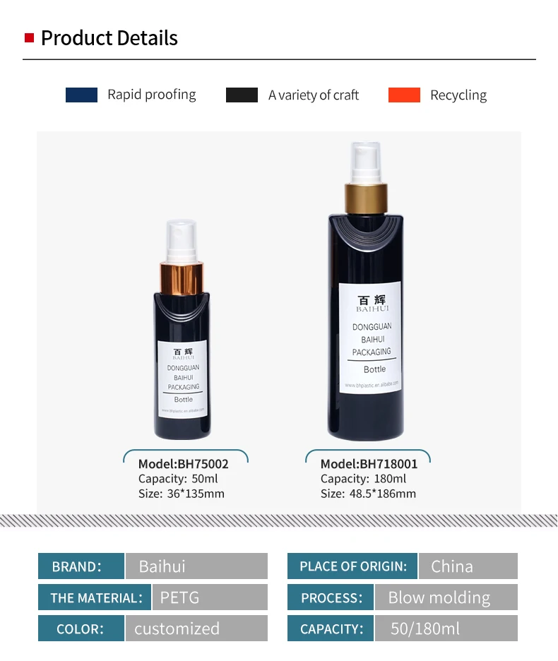 50ml 180ml Hair Salon Luxury Petg Plastic Spray Bottles