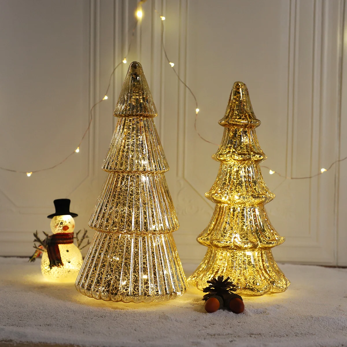 Christmas 2023 led lighting up hand blown glass decoration christmas tree for christmas home party ornament