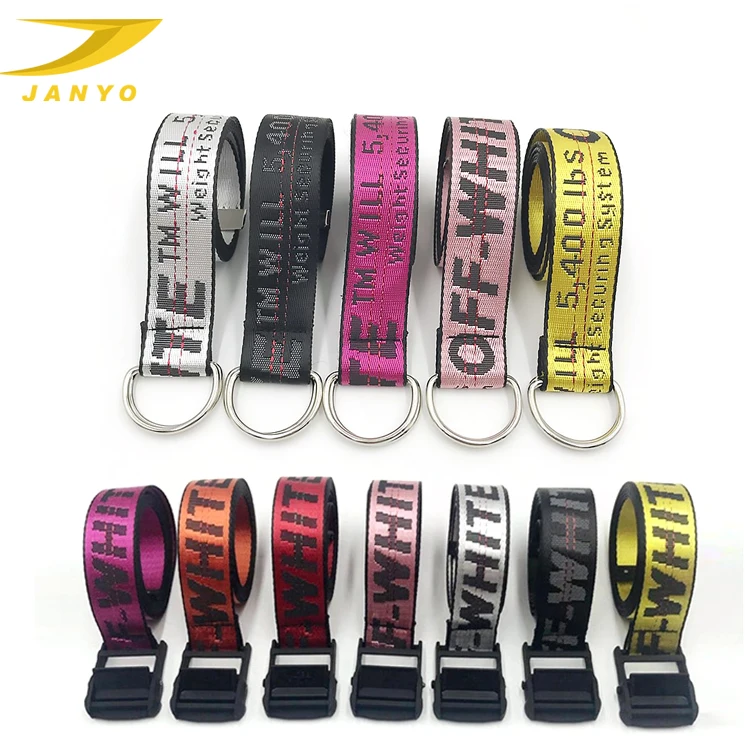 Professional wholesale factory price 2 style metal buckle letters embroidery unisex  Offwhite Belt