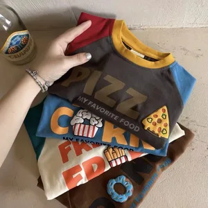 Customized Boys Pure Cotton Cartoon Contrast Color Long Sleeve Bottoming Shirt Clothes for Kids