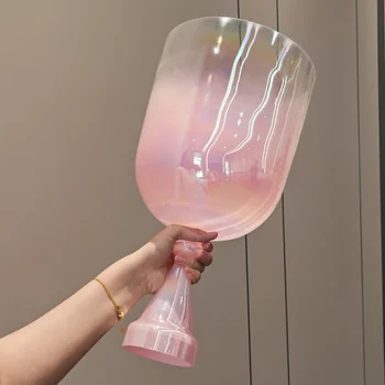 EAST  Romantic Pink Cosmic Handle Crystal Sound Bowl Sound Healing Grail Crystal Singing Chalice