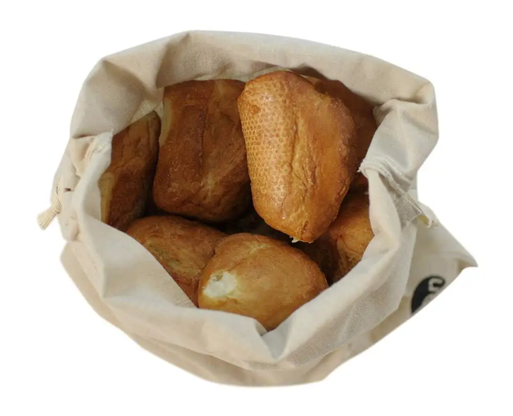 B097 Natural Custom Linen Storage Bread Food Bag for Groercy Printed Reusable Organic Cotton Drawstring Linen Bread Bag Supplier