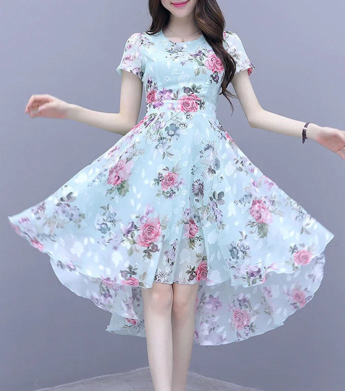 2021 Ladies Dress Woman Summer Flower Print Fashion Elegant Floral
