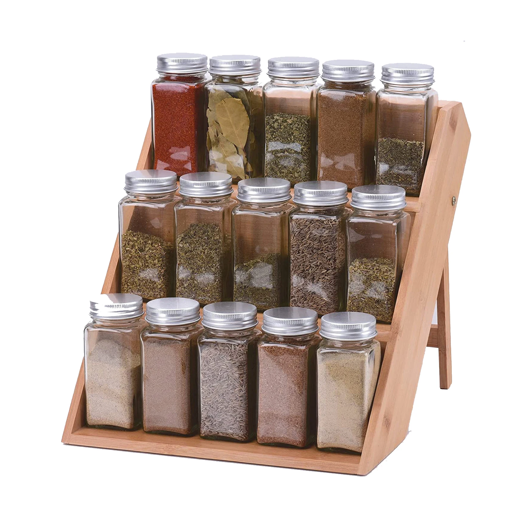  Churika Organizador de especias de bambú para gabinete, estante  plegable de 3 niveles, estante de especias de madera, organizador de  condimentos para encimera, cajón de cocina : Hogar y Cocina