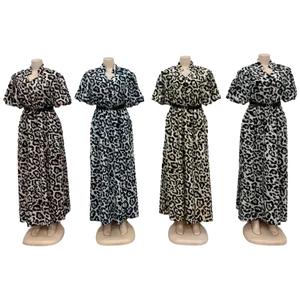 Autumn New Women's Retro Leopard Print Casual Short-sleeved V-neck Dress